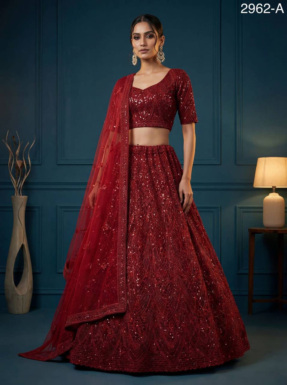 Net Wedding Lehenga Choli – Sequins, Golden Pati, Dori & Zircon Diamond Work