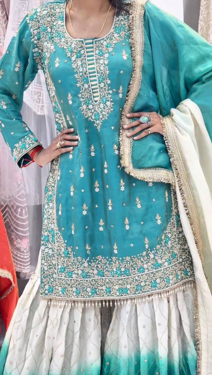 Premium GMY Silk Top‑Bottom & Dupatta Set – Heavy Embroidery