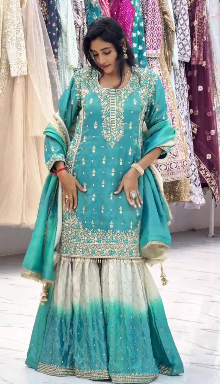 Premium GMY Silk Top‑Bottom & Dupatta Set – Heavy Embroidery