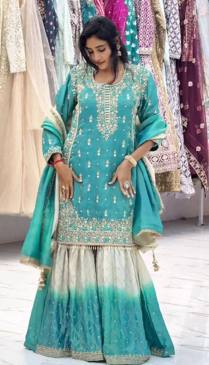 Premium GMY Silk Top‑Bottom & Dupatta Set – Heavy Embroidery
