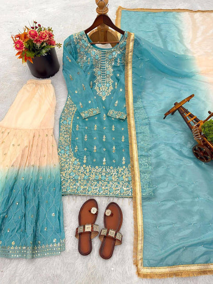 Premium GMY Silk Top‑Bottom & Dupatta Set – Heavy Embroidery