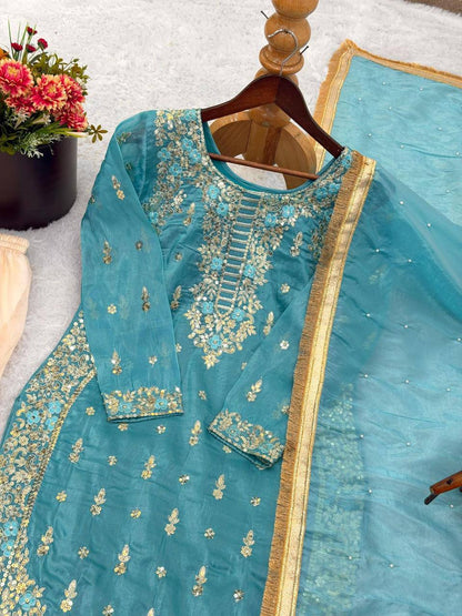 Premium GMY Silk Top‑Bottom & Dupatta Set – Heavy Embroidery