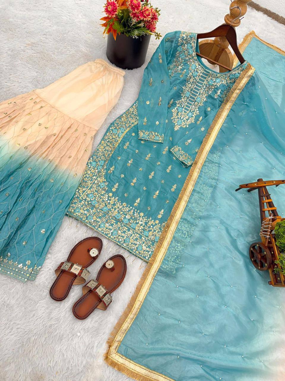Premium GMY Silk Top‑Bottom & Dupatta Set – Heavy Embroidery
