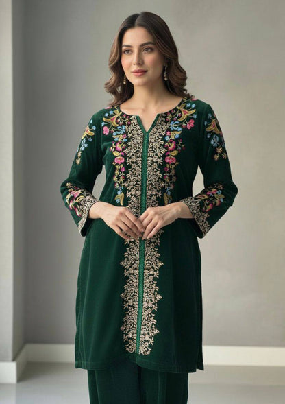 Premium Velvet Co‑Ord Set – Embroidery Work Top & Plazzo