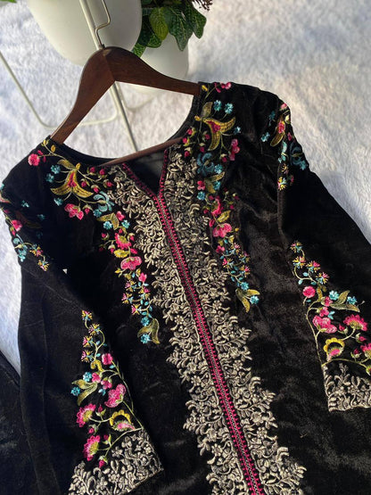 Premium Velvet Co‑Ord Set – Embroidery Work Top & Plazzo