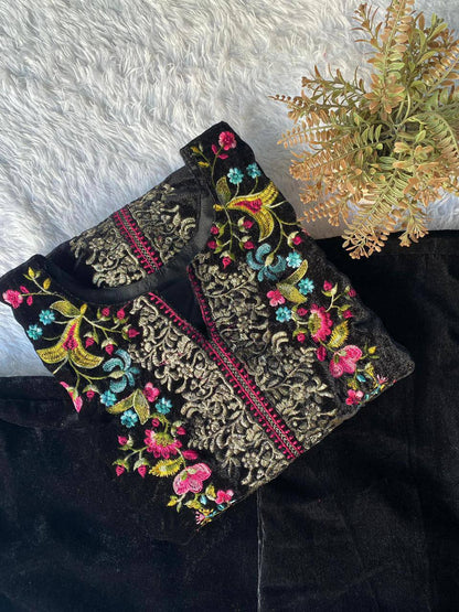 Premium Velvet Co‑Ord Set – Embroidery Work Top & Plazzo