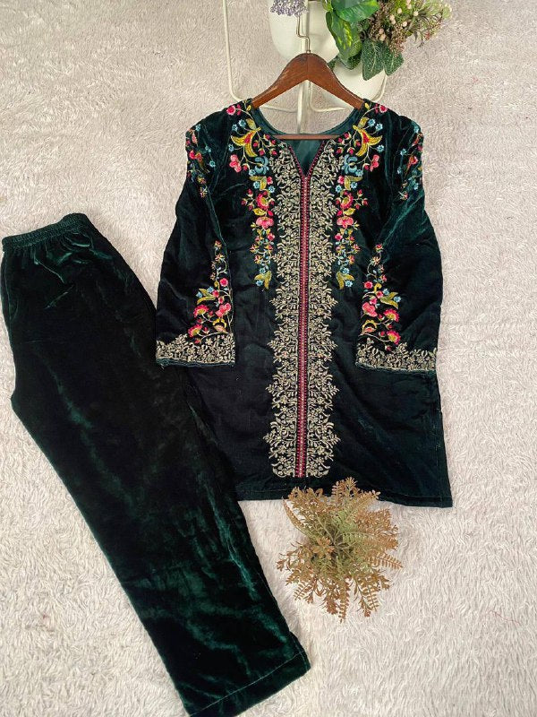 Premium Velvet Co‑Ord Set – Embroidery Work Top & Plazzo