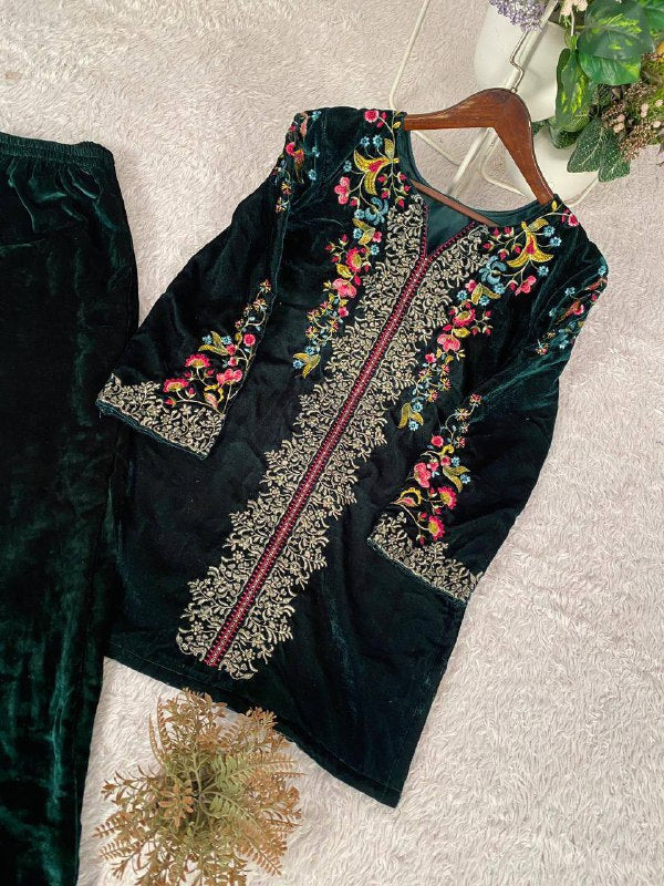 Premium Velvet Co‑Ord Set – Embroidery Work Top & Plazzo