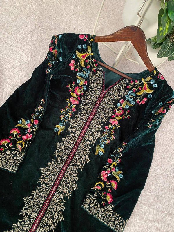 Premium Velvet Co‑Ord Set – Embroidery Work Top & Plazzo