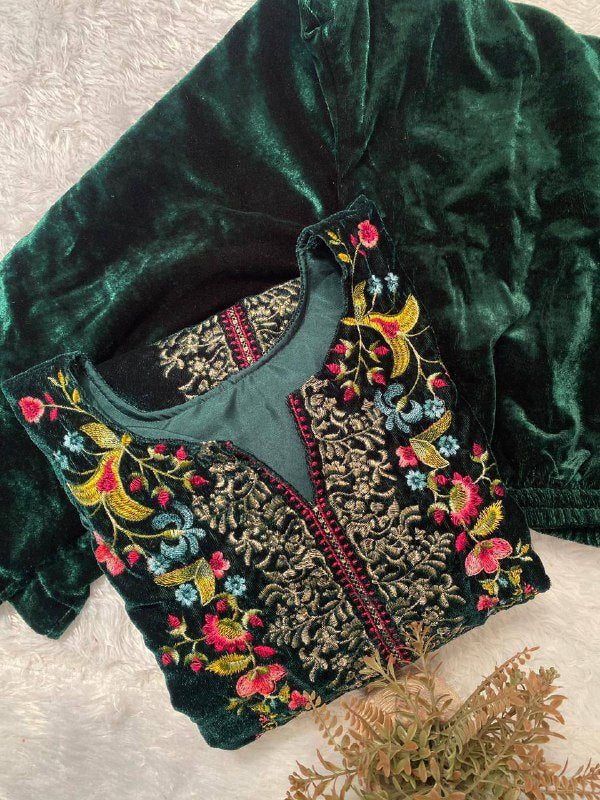Premium Velvet Co‑Ord Set – Embroidery Work Top & Plazzo