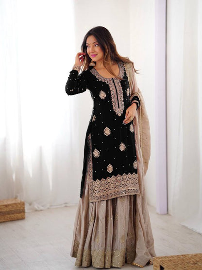 Premium Chinon Silk Sharara Set – Embroidery