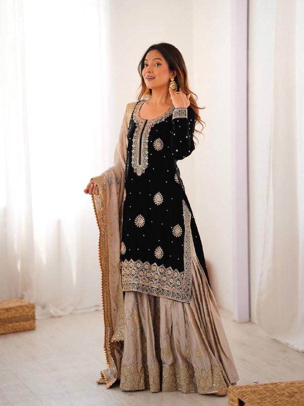 Premium Chinon Silk Sharara Set – Embroidery