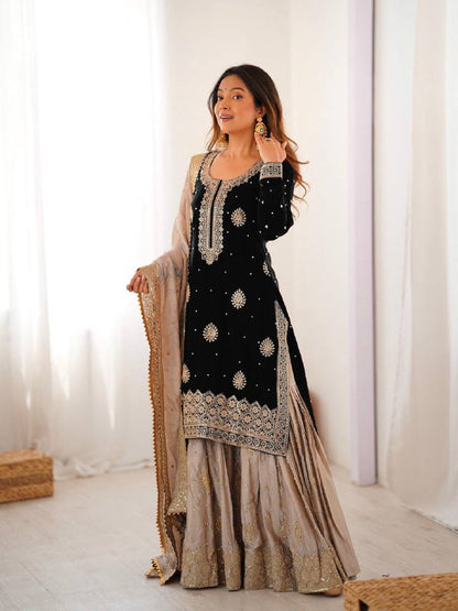 Premium Chinon Silk Sharara Set – Embroidery
