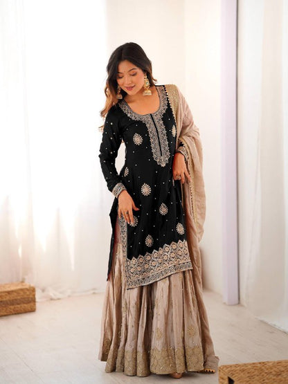 Premium Chinon Silk Sharara Set – Embroidery