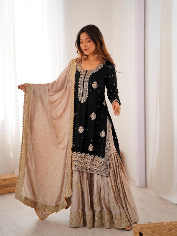 Premium Chinon Silk Sharara Set – Embroidery