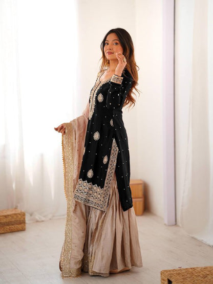 Premium Chinon Silk Sharara Set – Embroidery