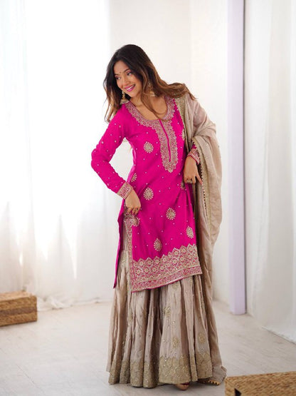 Premium Chinon Silk Sharara Set – Embroidery