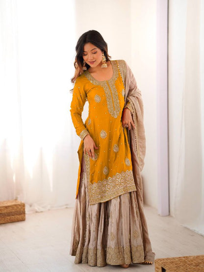 Premium Chinon Silk Sharara Set – Embroidery