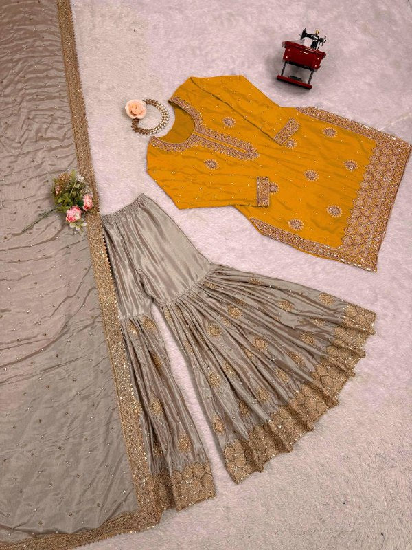 Premium Chinon Silk Sharara Set – Embroidery