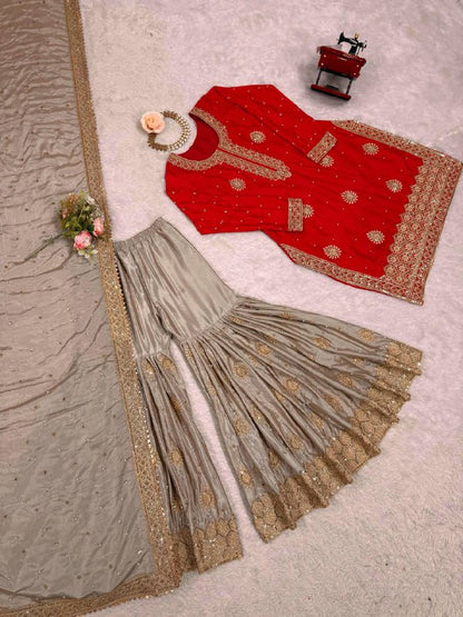 Premium Chinon Silk Sharara Set – Embroidery