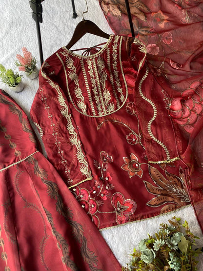 Exclusive Soft Organza Short Kurti with Sharara & Dupatta