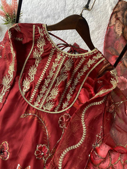 Exclusive Soft Organza Short Kurti with Sharara & Dupatta
