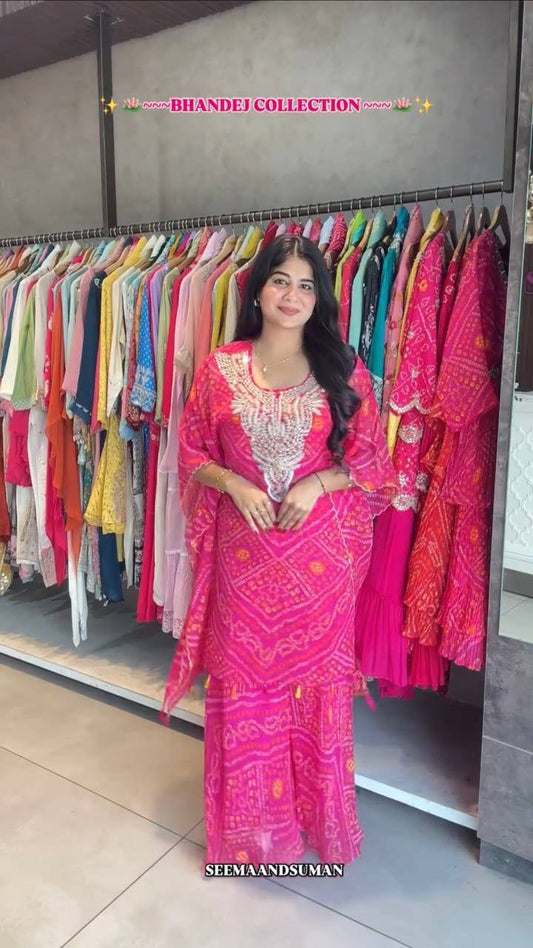 Premium Faux Georgette Kaftan Set – Fancy Digital Print with Embroidery