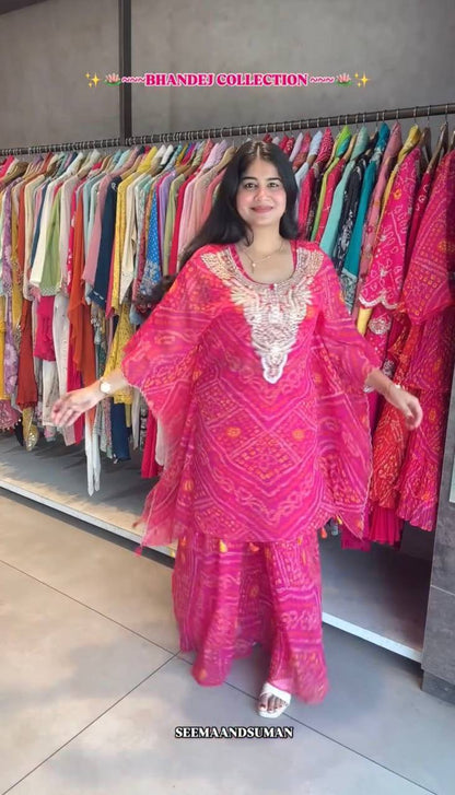 Premium Faux Georgette Kaftan Set – Fancy Digital Print with Embroidery