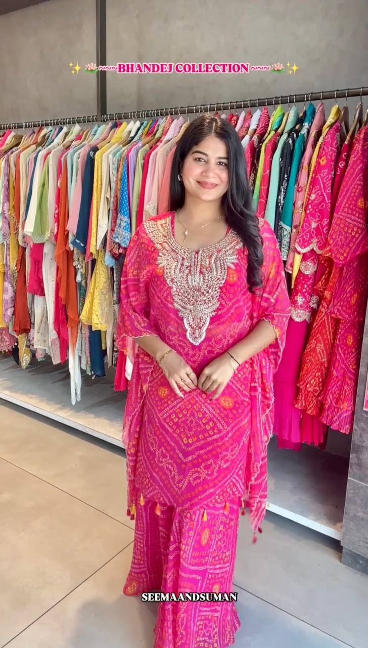 Premium Faux Georgette Kaftan Set – Fancy Digital Print with Embroidery