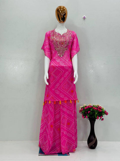 Premium Faux Georgette Kaftan Set – Fancy Digital Print with Embroidery