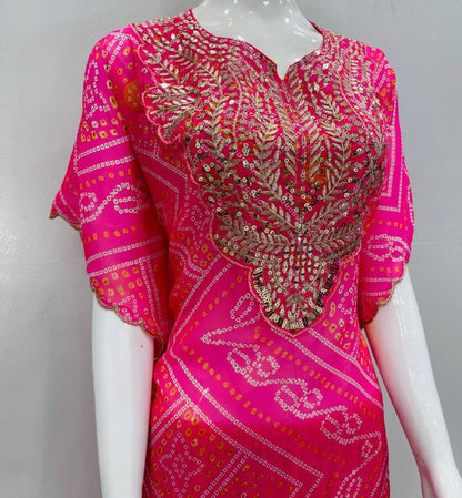 Premium Faux Georgette Kaftan Set – Fancy Digital Print with Embroidery
