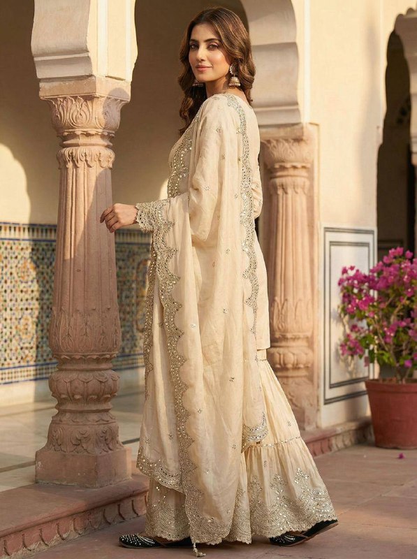 Premium Heavy Chinon Suit – 5MM Embroidery Sequins Work with Sarara Plazzo