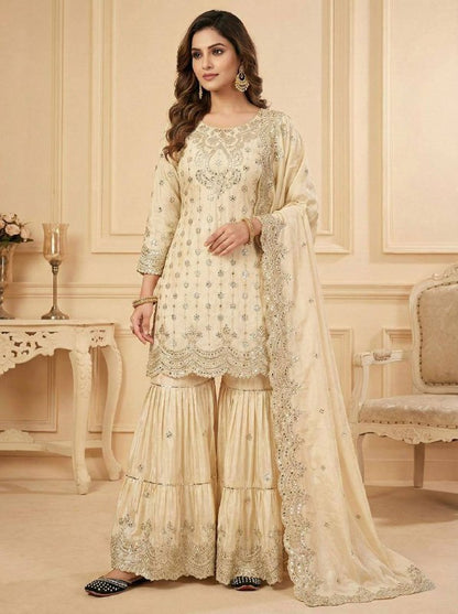 Premium Heavy Chinon Suit – 5MM Embroidery Sequins Work with Sarara Plazzo