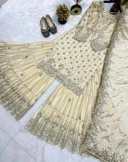 Premium Heavy Chinon Suit – 5MM Embroidery Sequins Work with Sarara Plazzo