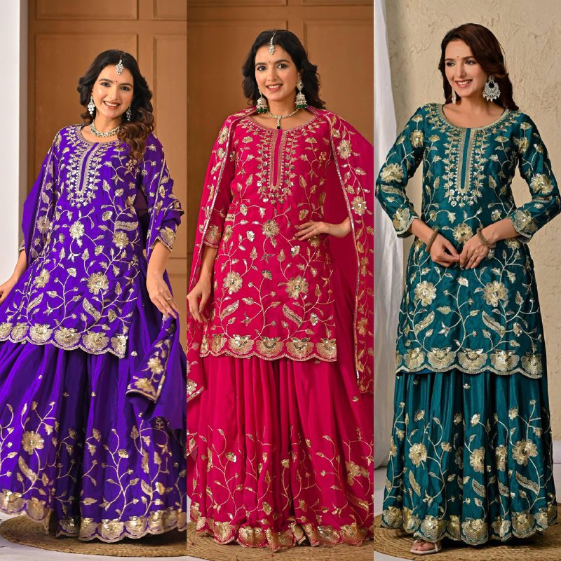 Premium Heavy Chinon Silk Party Wear Set