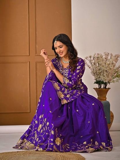 Premium Heavy Chinon Silk Party Wear Set