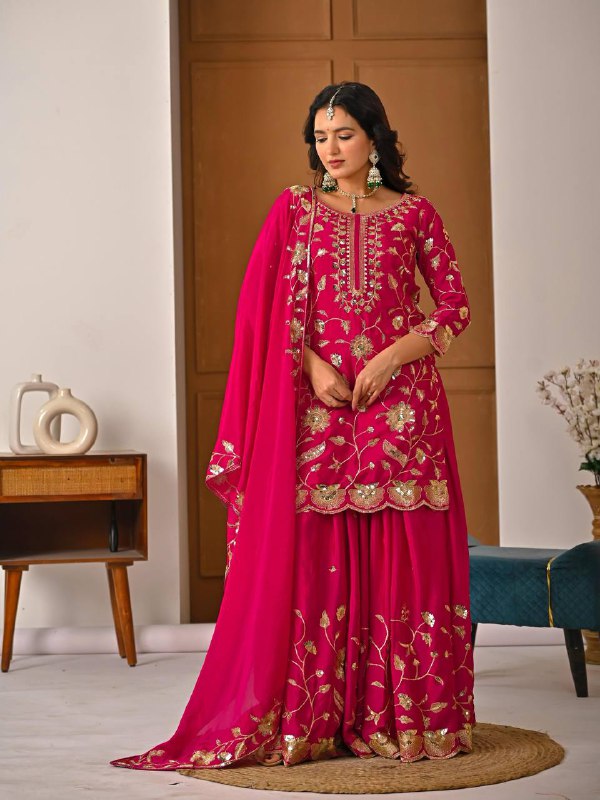 Premium Heavy Chinon Silk Party Wear Set