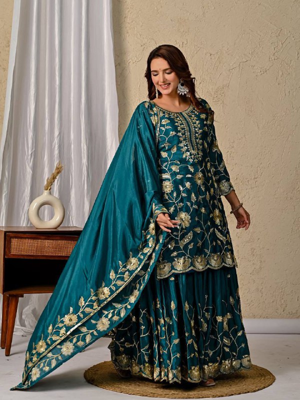 Premium Heavy Chinon Silk Party Wear Set