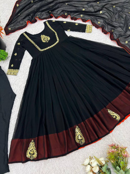 Premium Heavy Fox Georgette Gown Set – Sequins Embroidery Work