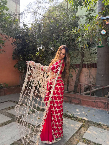 Premium Fendy Silk Saree with Real Mirror Work & Matching Blouse