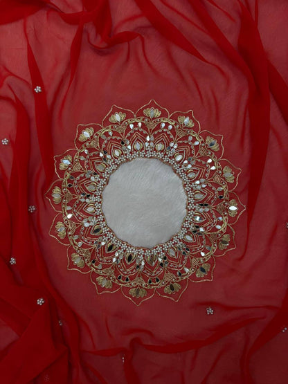Exclusive Faux Georgette Drape Saree – Embroidery, Real Mirror &amp; Pearl Hand Work with Stitched Blouse