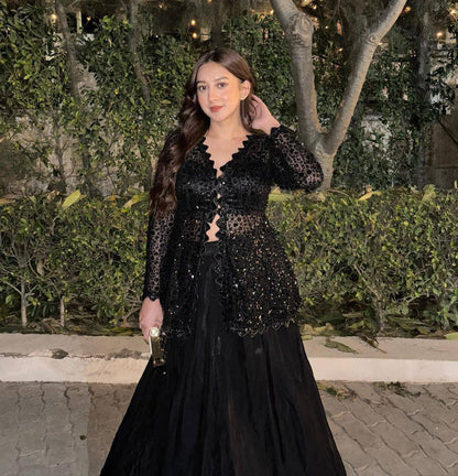Blazer Style Butterfly Net Top with Sequins Embroidery &amp; Pure Georgette Lehenga