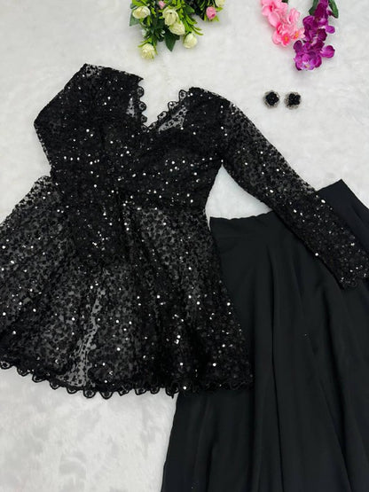 Blazer Style Butterfly Net Top with Sequins Embroidery &amp; Pure Georgette Lehenga