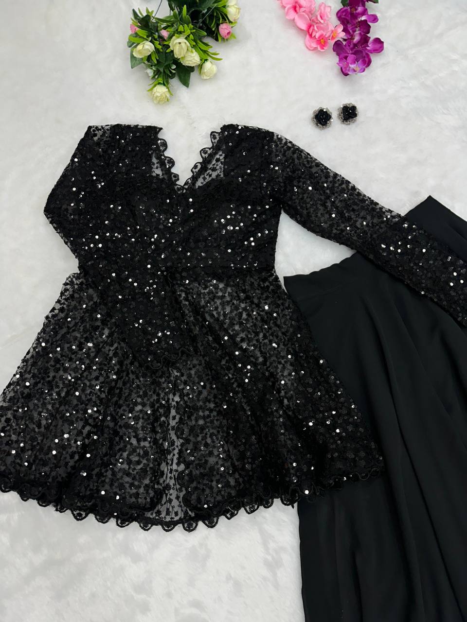 Blazer Style Butterfly Net Top with Sequins Embroidery &amp; Pure Georgette Lehenga