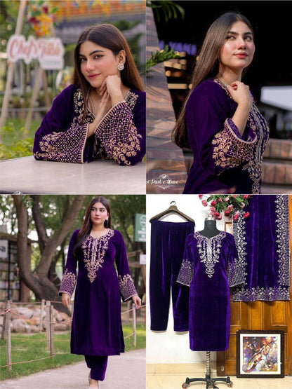 Heavy Velvet Kurta, Pant &amp; Dupatta Set – Sequins Embroidery Work