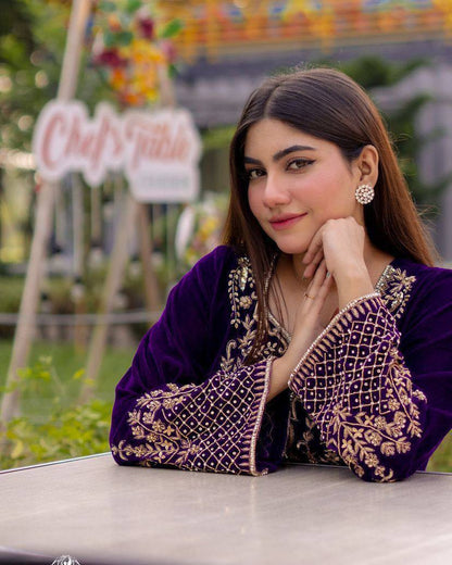 Heavy Velvet Kurta, Pant &amp; Dupatta Set – Sequins Embroidery Work