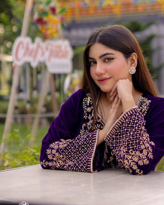 Heavy Velvet Kurta, Pant &amp; Dupatta Set – Sequins Embroidery Work