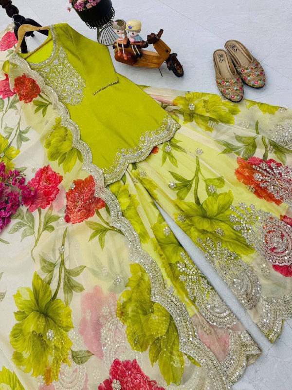 Heavy Chinon Party Top Pallazo &amp; Dupatta Set – Coding Embroidery &amp; Sequins Work