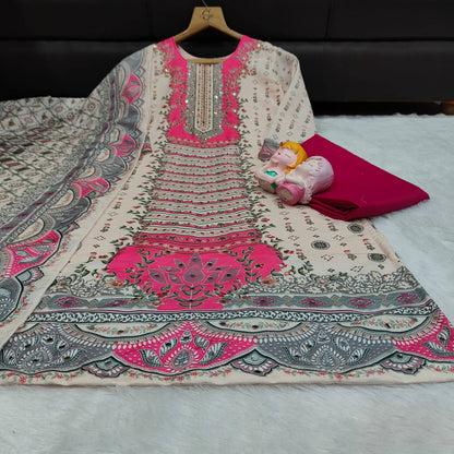 Pakistani Style Maslin Suit Set – Real Mirror Work with Dupatta