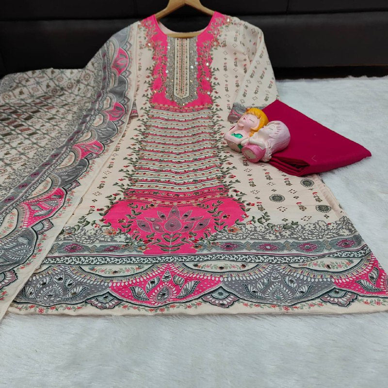 Pakistani Style Maslin Suit Set – Real Mirror Work with Dupatta